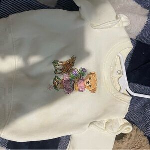 Cream Sweatshirt with Bear and Deer Embroidery